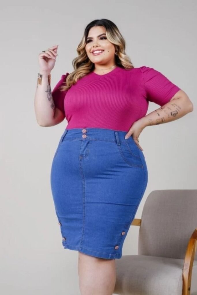 saias jeans plus size