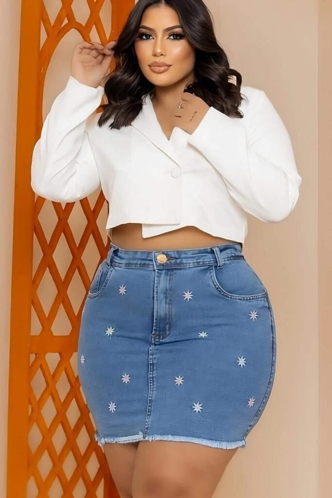 saias jeans plus size